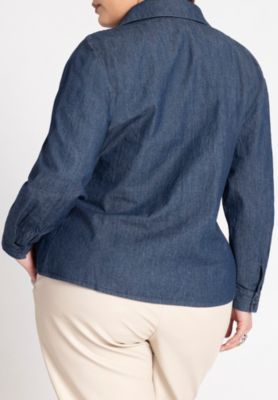 Women's Plus Size Tie Front Collared Blouse