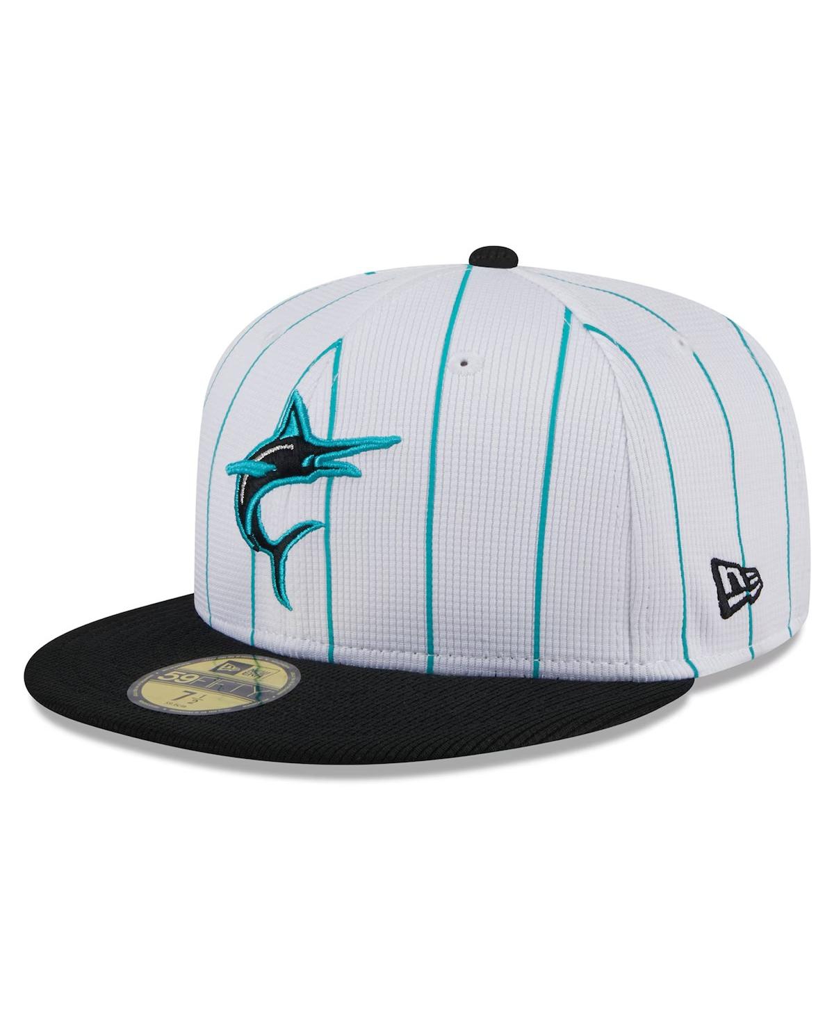 Shop New Era Men's White Miami Marlins 2024 Batting Practice 59fifty Fitted Hat In Black