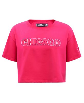 Women's Pink Chicago Cubs Triple Pink Boxy Cropped T-Shirt