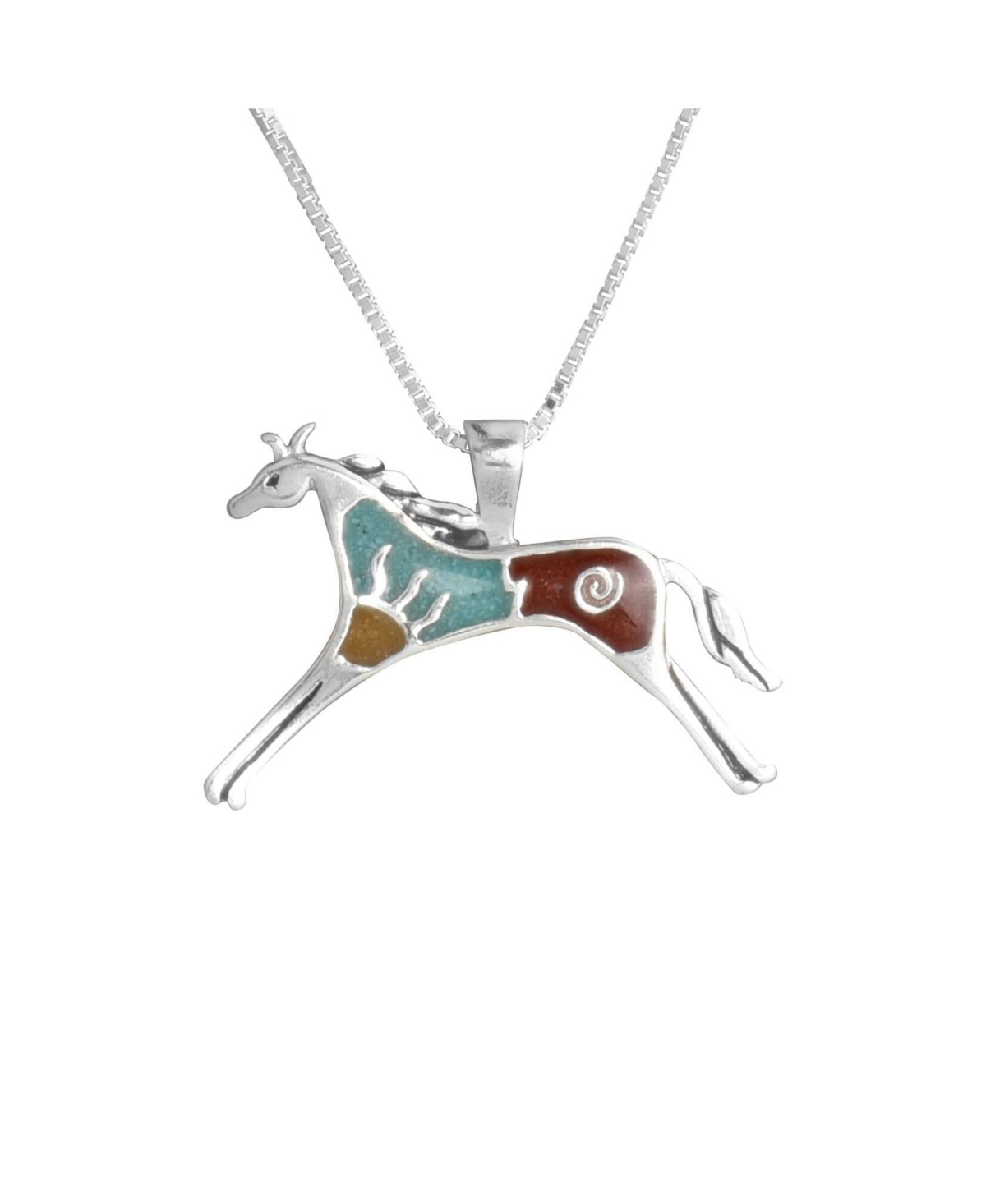 Sterling Silver and Multi-Gemstone Inlay Horse Pendant Necklace, 18 Inches - Turquoise/jasper