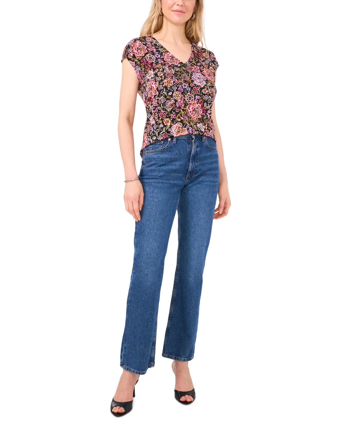 Sam & Jess Women's V-Neck Cap-Sleeve Top