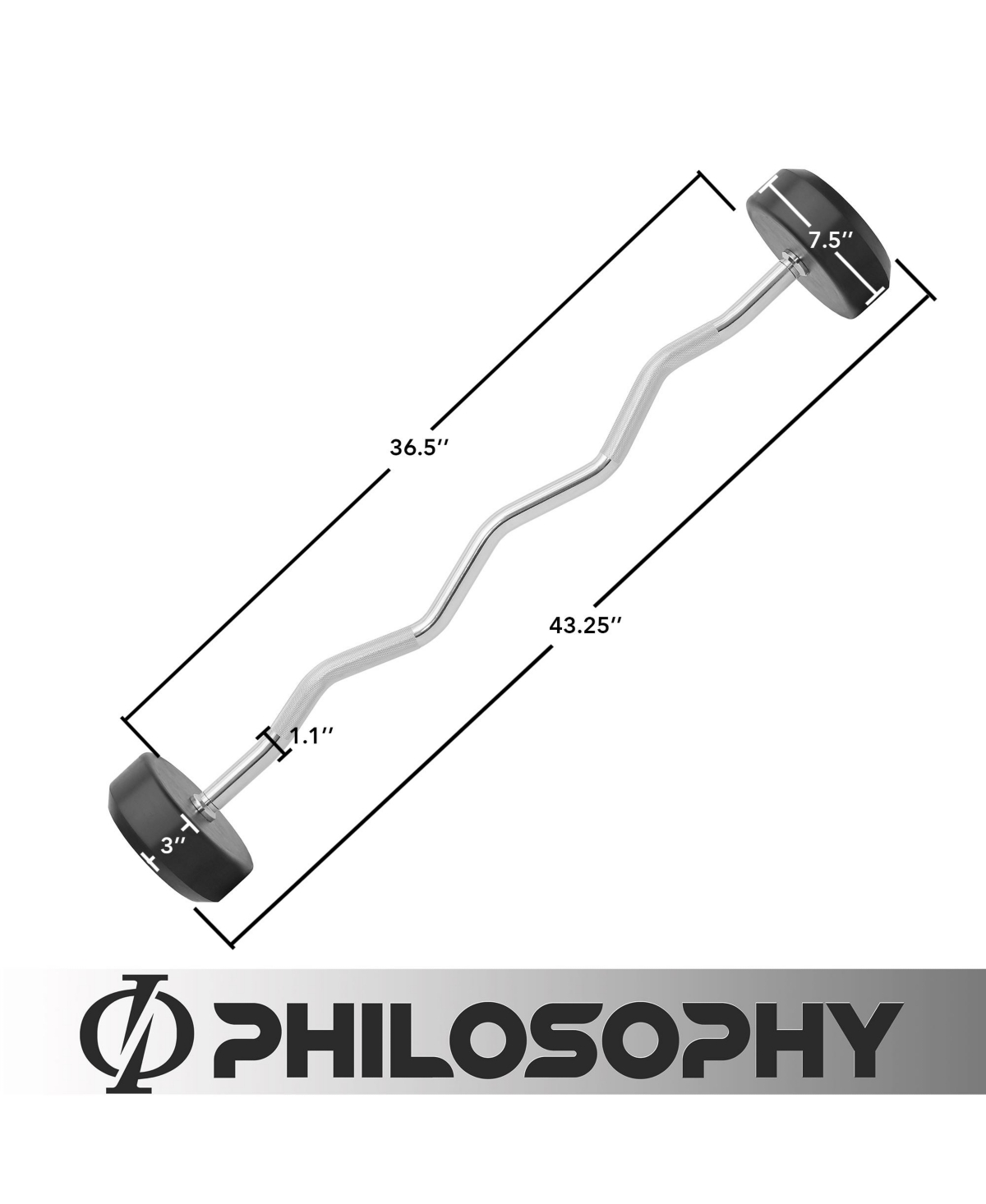 Philosophy Gym Rubber Fixed Barbell, 60 Lb Pre-Loaded Weight Ez Curl Bar for Strength Training & Weightlifting