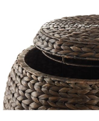 Round Storage Basket with Lid, Natural - Handwoven Water Hyacinth Hamper Organizer for Laundry, Blankets, Plants