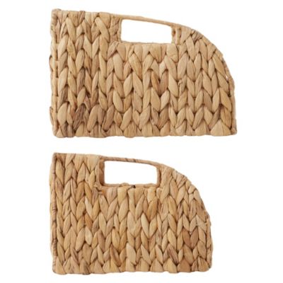 (Set of 2) Water Hyacinth Pantry Baskets with Handles - Natural, Medium and Large Size Woven Storage Baskets for Kitchen Shelves