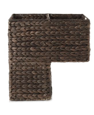 Stair Basket with Handles, Natural - Woven Water Hyacinth Staircase Step Organizer Bin