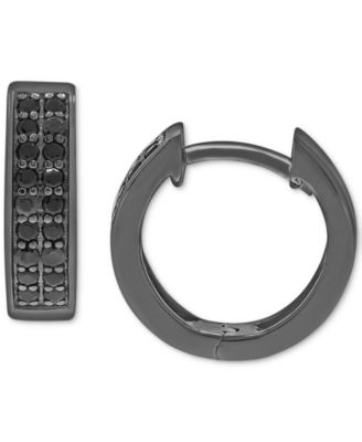 Men's Black Diamond Double Row Huggie Hoop Earrings (1/3 ct. t.w.) in 14k Gold-plated Sterling Silver or Black Rhodium-plated Sterling Silver,  1/2" 