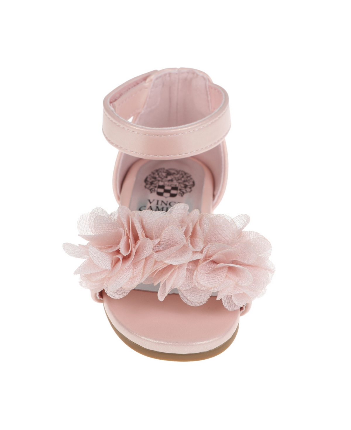 Shop Vince Camuto Toddler Girl's Heel With Chiffon Flowers And Adhesive Closure Polyurethane Sandals In White