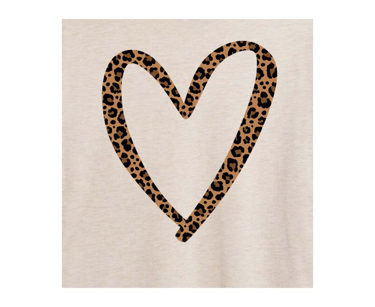 Good Vibes Llc Hybrid Apparel Trendy Juniors Leopard Heart Graphic Oversized Tee In Beige,khaki