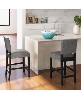 Set of 2 Bar Height Chairs with Solid Rubber Wood Frame & Adjustable Foot Pads