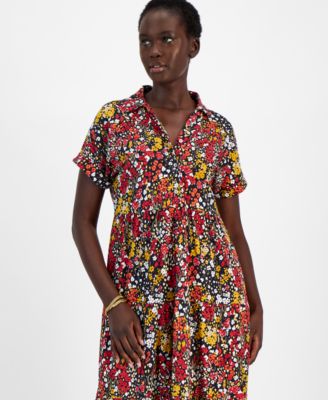 tommy hilfiger floral midi dress Tommy Hilfiger Women's Sleeveless Surplice Neck Jersey A-Line Midi Dress,  Sky Captain/Pink, 2 at Amazon Women's Clothing store