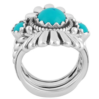 Genuine Sleeping Beauty Turquoise Sterling Silver Crown Ring, Sizes 5-10