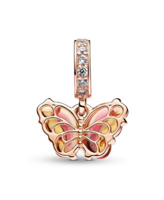 Rose 14K Gold-Plated Pink Yellow Murano Glass Butterfly Dangle Charm