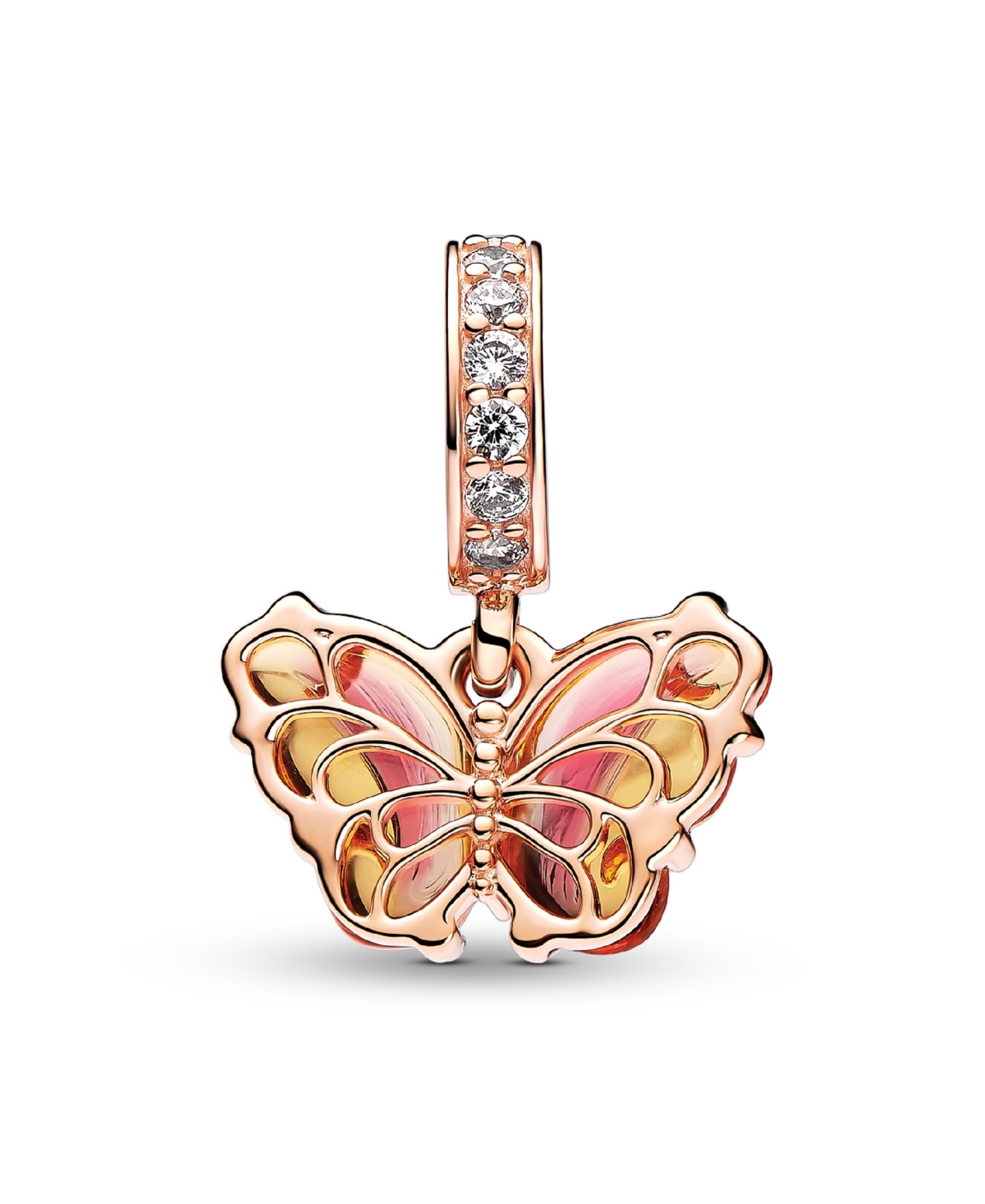 Pandora Rose 14k Gold-plated Pink Yellow Murano Glass Butterfly Dangle Charm In Gold