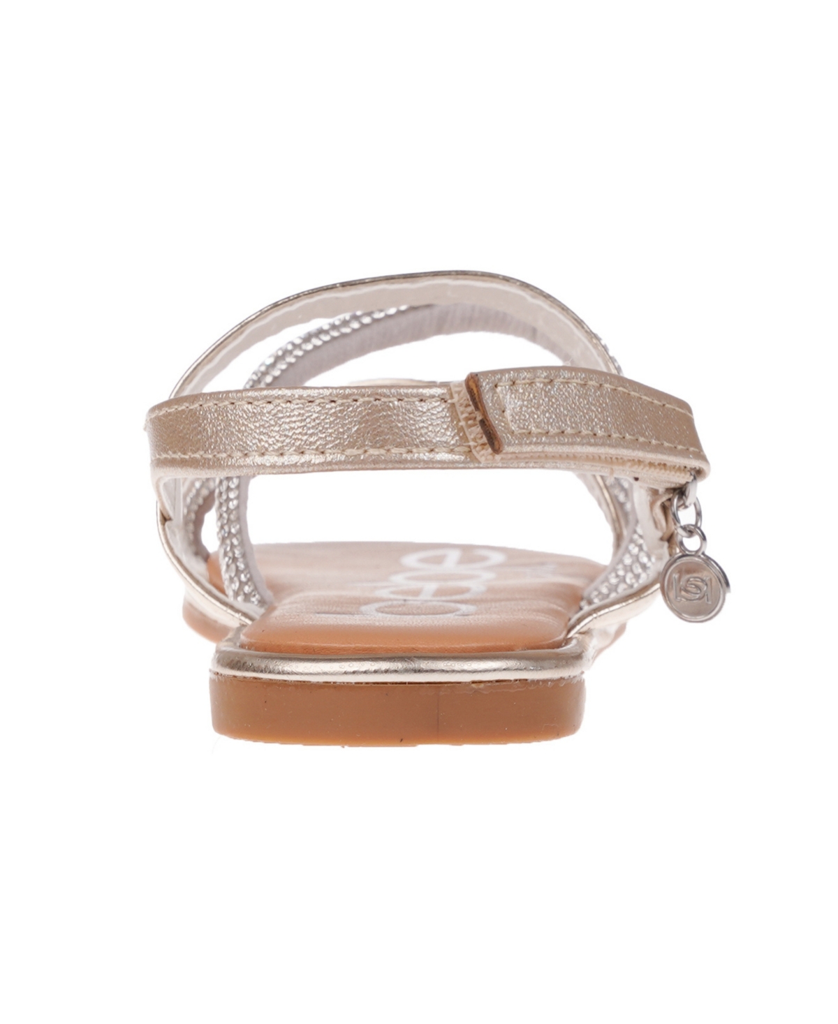 Bebe Big Girl's Flat Sandal With Tubular Rhinestone Strapping And Hanging Charm Polyurethane Sandals In Silver