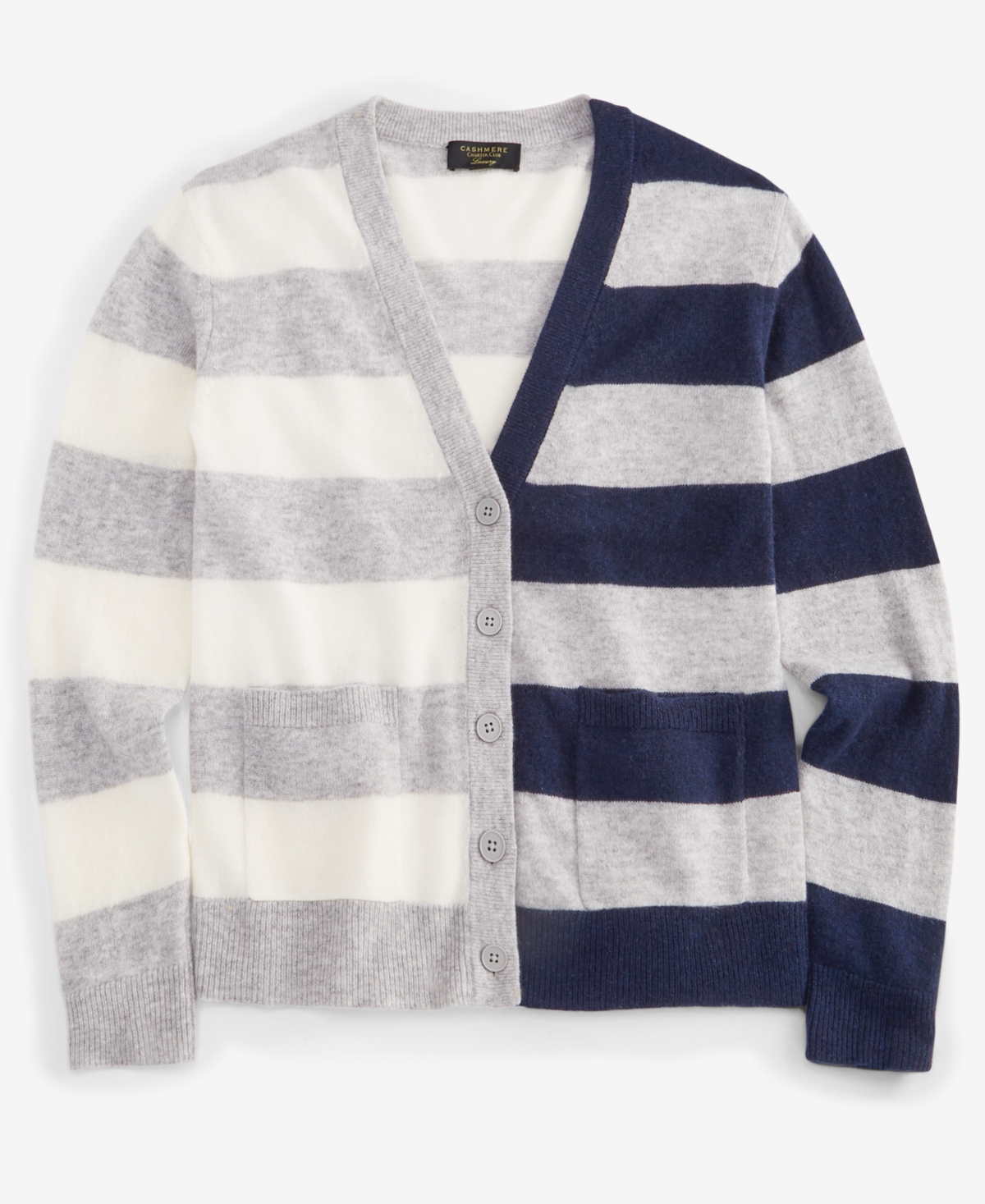 Charter Club Women's 100% Cashmere Colorblock Stripe V-Neck Cardigan, Created for Macy's