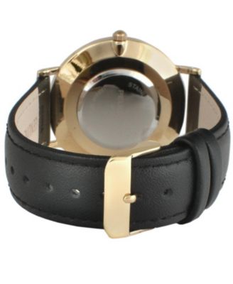 Men's White Dial Super Slim Watch with Black Leather Band