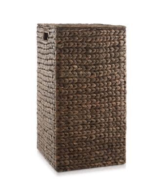 Laundry Hamper with Lid and Removable Liner Bag - Natural, Woven Water Hyacinth Square Laundry Basket for Clothes