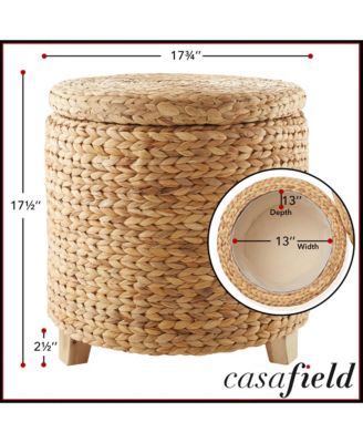 Handwoven Footstool 17" Round Storage Ottoman with Lid