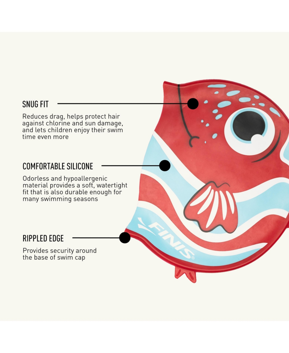 Finis Girls Animal Heads - Fun Swim Cap Ages 3 and Up - 100% Silicone Swim Cap with a Rippled Edge for a Comfortable, Watertight Fit Swimming Pool Acc