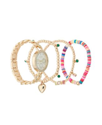 Women's Inspirational Gold-Tone Metal Alloy Bracelet Watch 34mm Gift Set