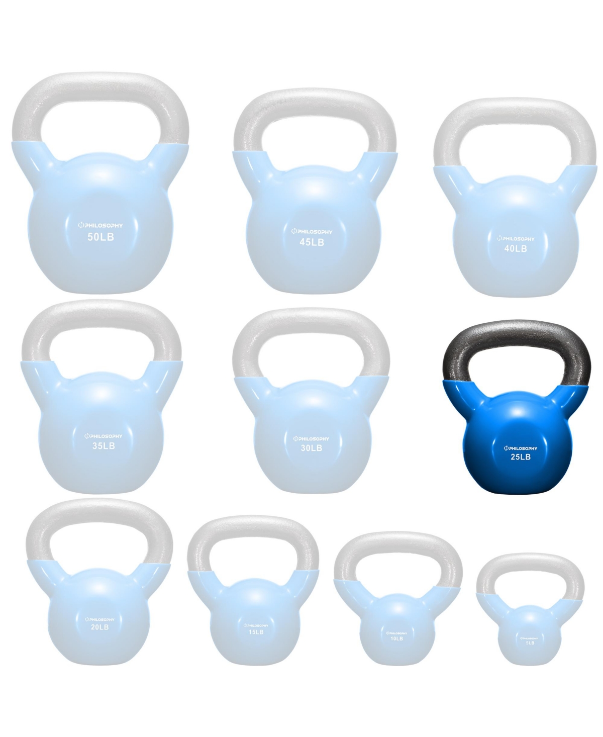 Philosophy Gym Vinyl Coated Cast Iron Kettlebell Weight 25 lbs -- Blue