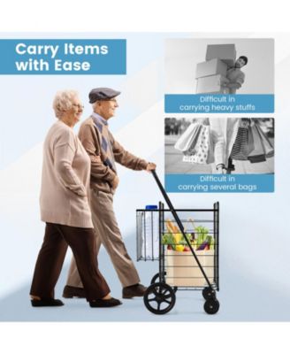 Folding Shopping Cart with Swiveling Wheels and Dual Storage Baskets