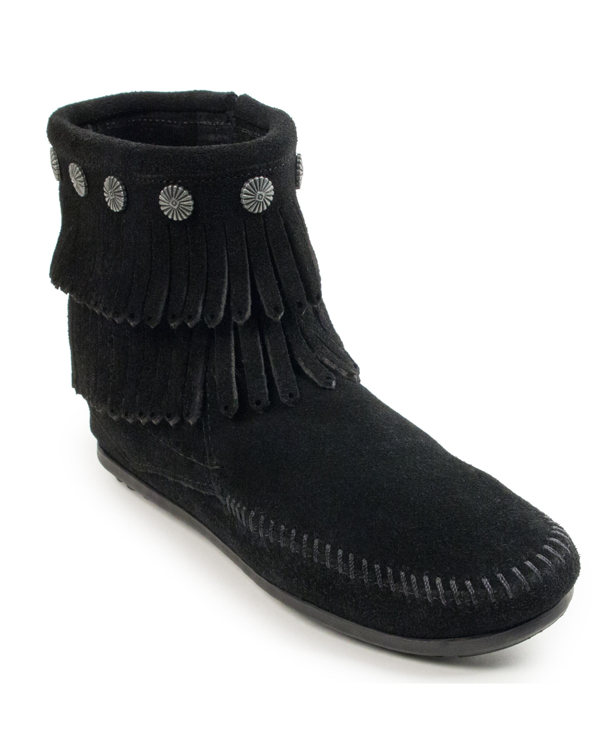 Women's Double Fringe Side Zip Ankle Boots - Black