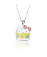 Hello Kitty Sanrio Enamel and Pink Cyrstal Cafe Hamburger 3D Pendant - Green, yellow, white