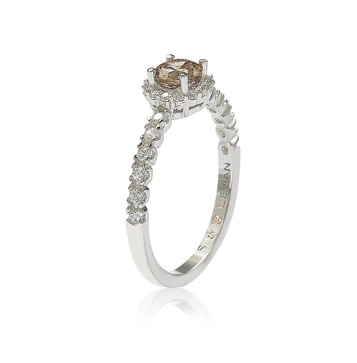Suzy Levian New York Suzy Levian Sterling Silver Cubic Zirconia PetiteBridal Engagement Ring - Brown