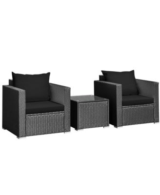 Gymax 3PCS Rattan Patio Conversation Furniture Set Outdoor w/ Black ...