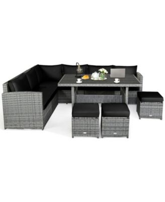 7 Pieces Outdoor Wicker Sectional Sofa Set with Dining Table
