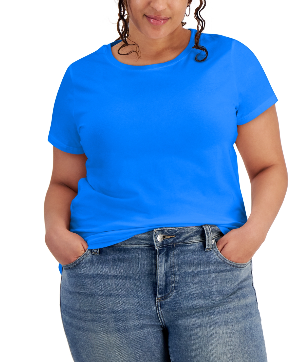 Aveto Plus Size Basic Crewneck Short-sleeve T-shirt In Azure Blue