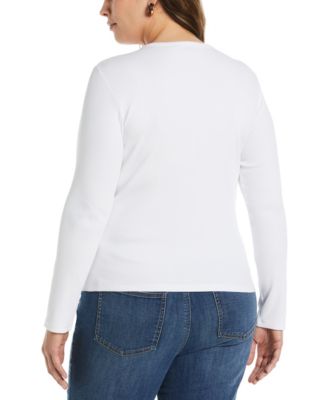 Plus Size Ribbed Crew Neck Long Sleeve Top