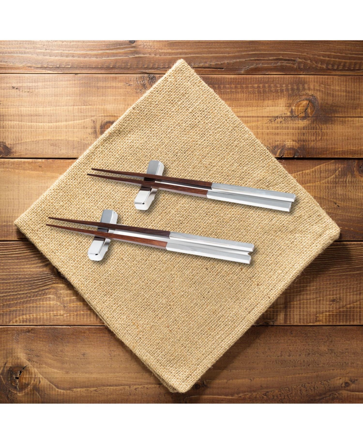 Bey-berk Set Of Two Silver Plated And Bamboo Chop Sticks With Rests In Silver