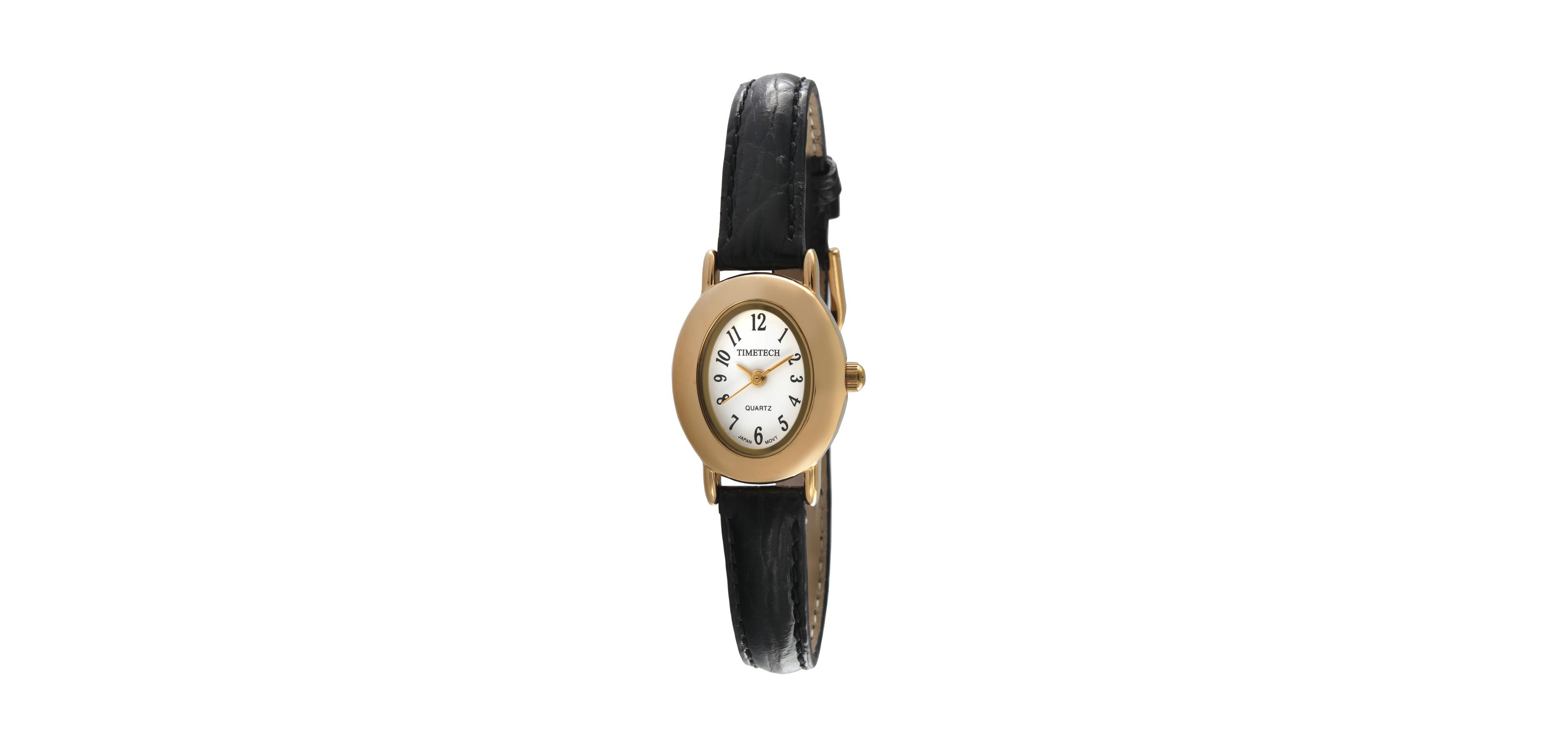 Timetech Women's Tonneau Petite Dial Watch with Black Leather Band