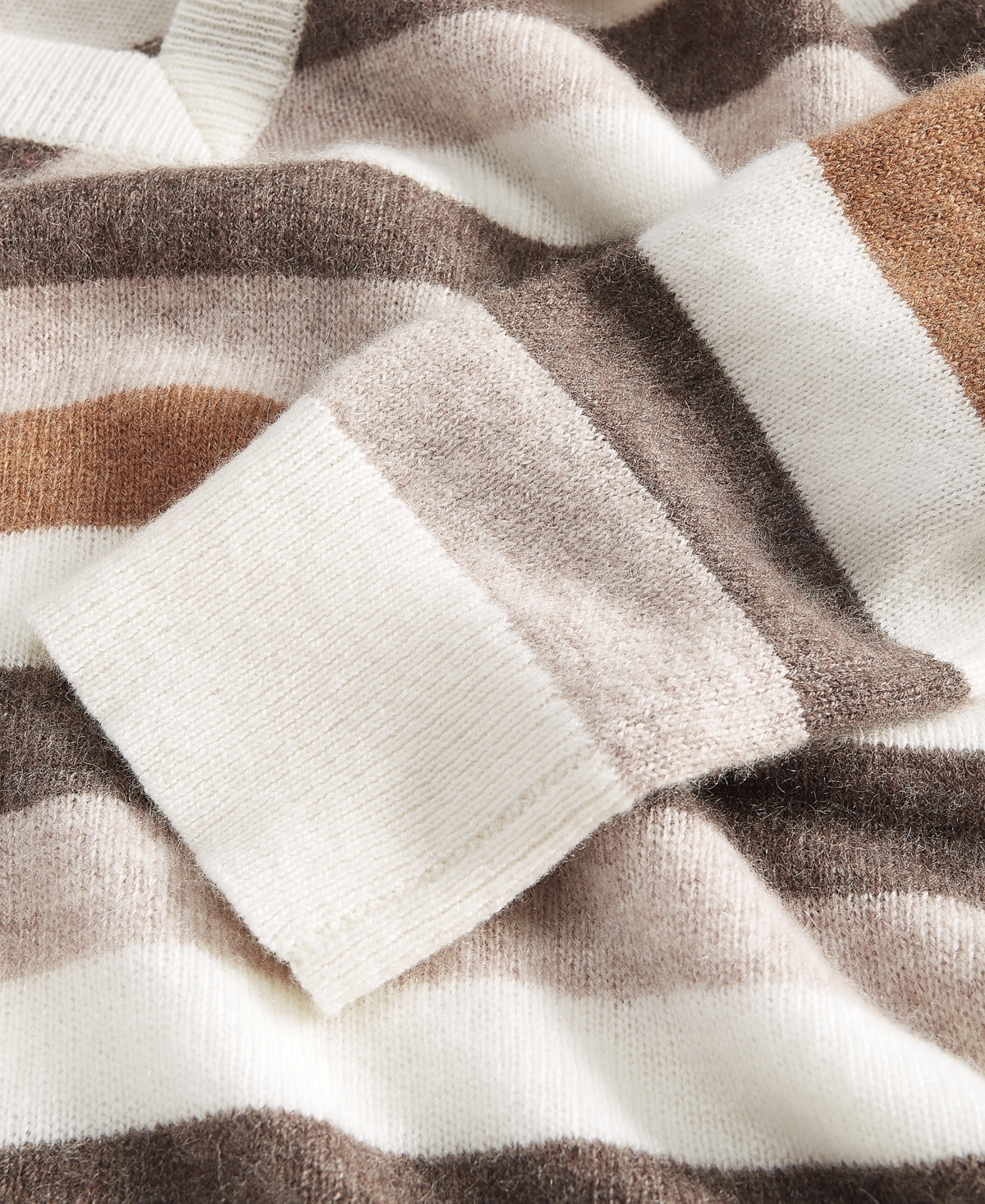 Charter Club Women's Petite Striped 100% Cashmere V-Neck Sweater, Created for Macy's