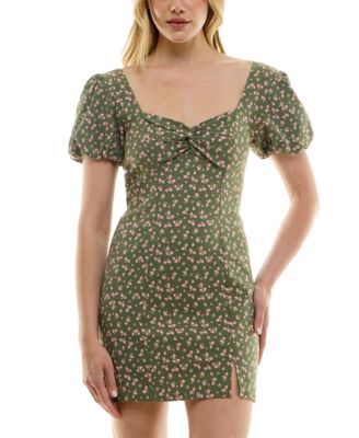 Trixxi - Juniors' Floral-Print Twist-Front Bodycon Dress