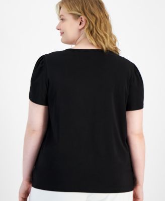 Plus Size Solid Tulip-Sleeve Crewneck Top