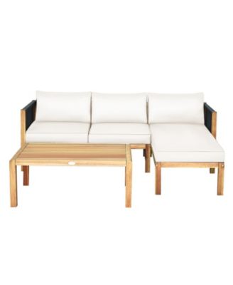 3 Pieces Patio Acacia Wood Sofa Conversation Sets with Nylon Rope Armrest