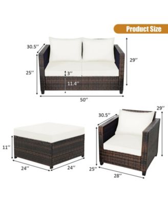 5 Pieces Patio Rattan Furniture Conversation Sets with Removable Cushions