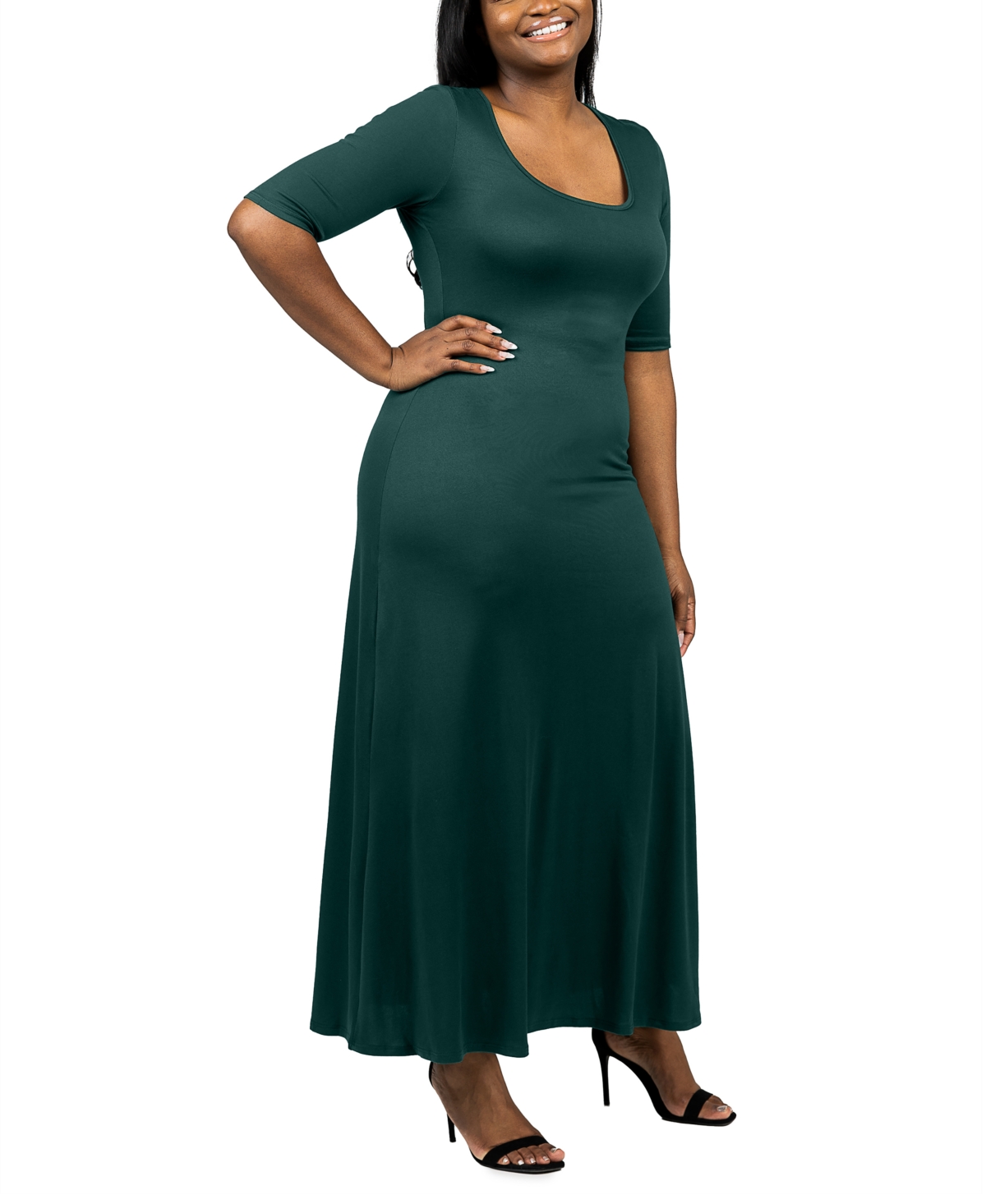 24seven Comfort Apparel Plus Size Elbow Length Sleeve Maxi Dress