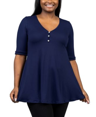 Plus Size Elbow Sleeve Henley Tunic Top
