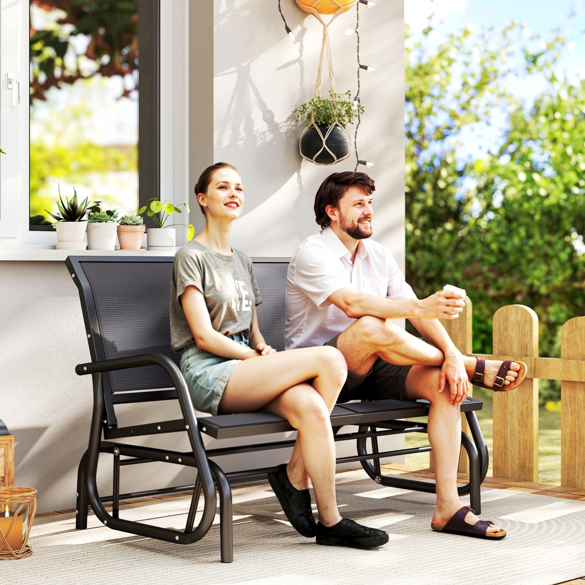 Outsunny 2-Person Patio Glider Bench Rocking Chair Loveseat w/ Armrest