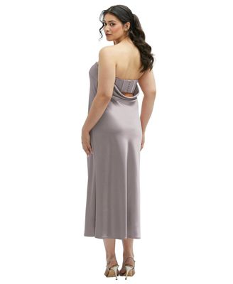 Strapless Midi Bias Column Dress with Peek-a-Boo Corset Back