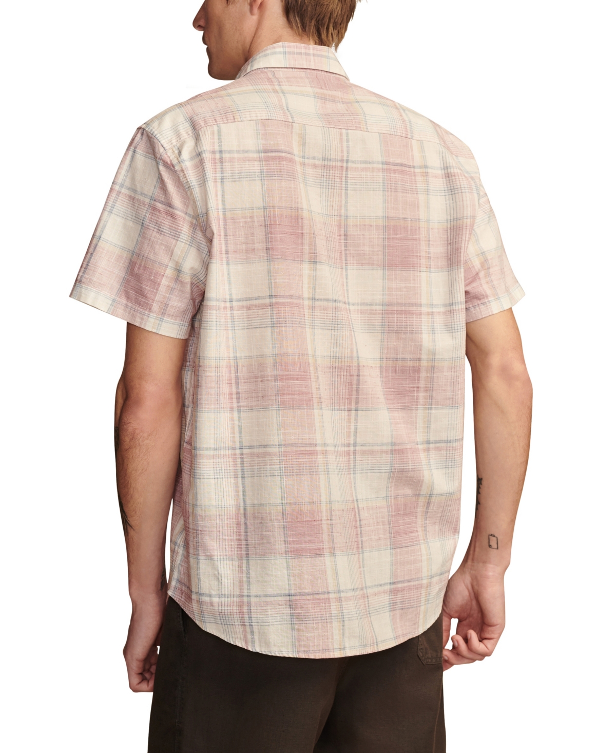 Lucky Brand Men's Plaid San Gabriel Short Sleeve 1 Pocket Shirt In Grey Plaid