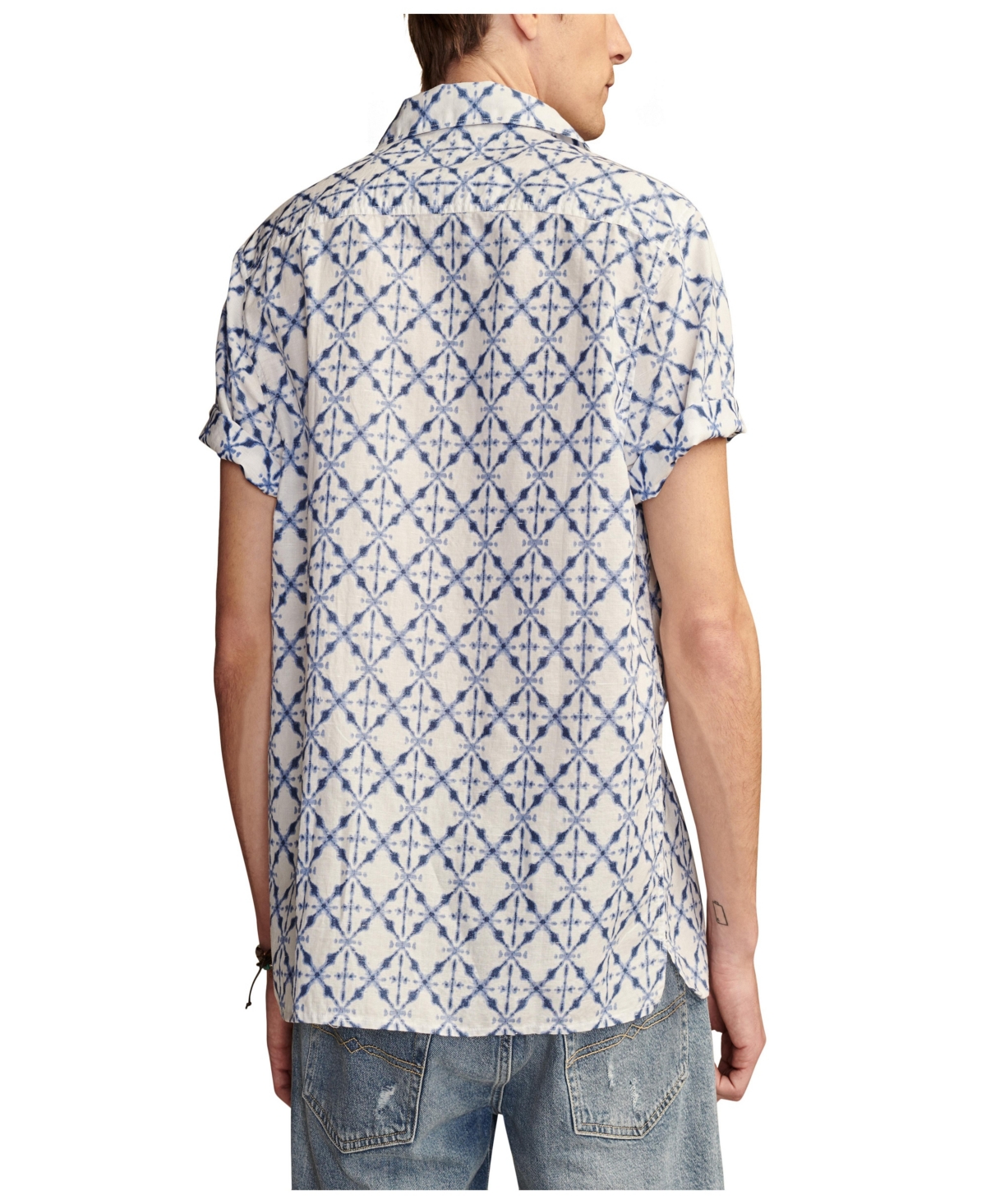 LUCKY BRAND MEN'S BATIK SHORT SLEEVE CAMP COLLAR SHIRT 