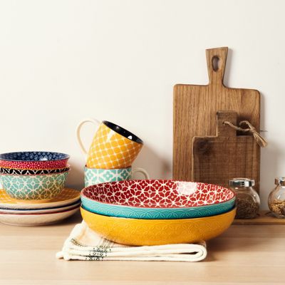 11.5" Large Ceramic Serving Bowls, 2.9 Qt Turkey Plate for Home Kitchen Decor