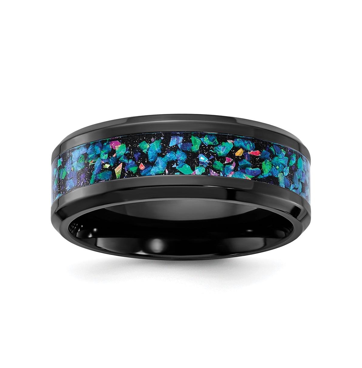 Black Zirconium Imitation Opal Inlay Wedding Band Ring - Black