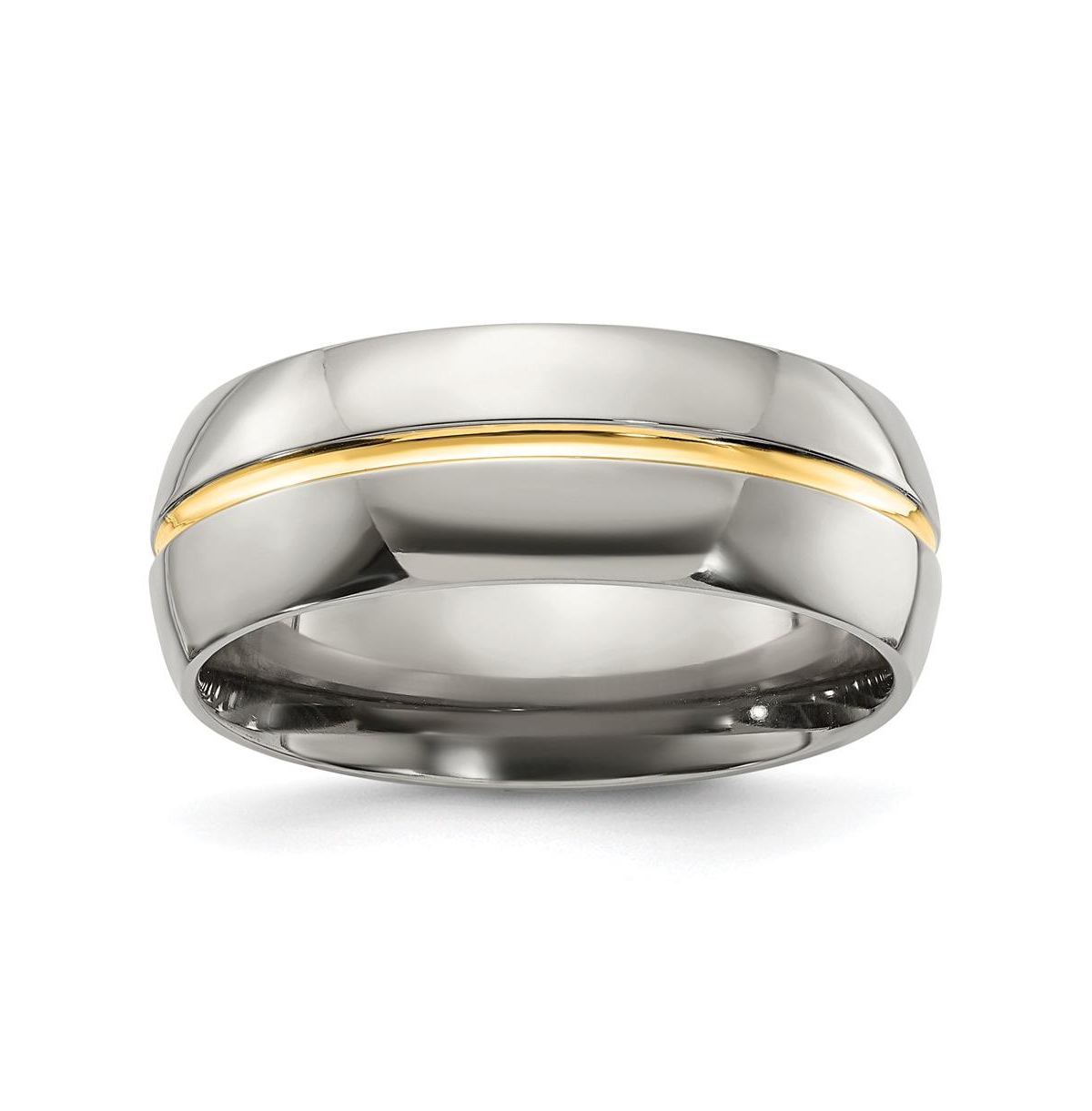 Titanium Yellow Ip-plated Grooved Polished Wedding Band Ring - Yellow