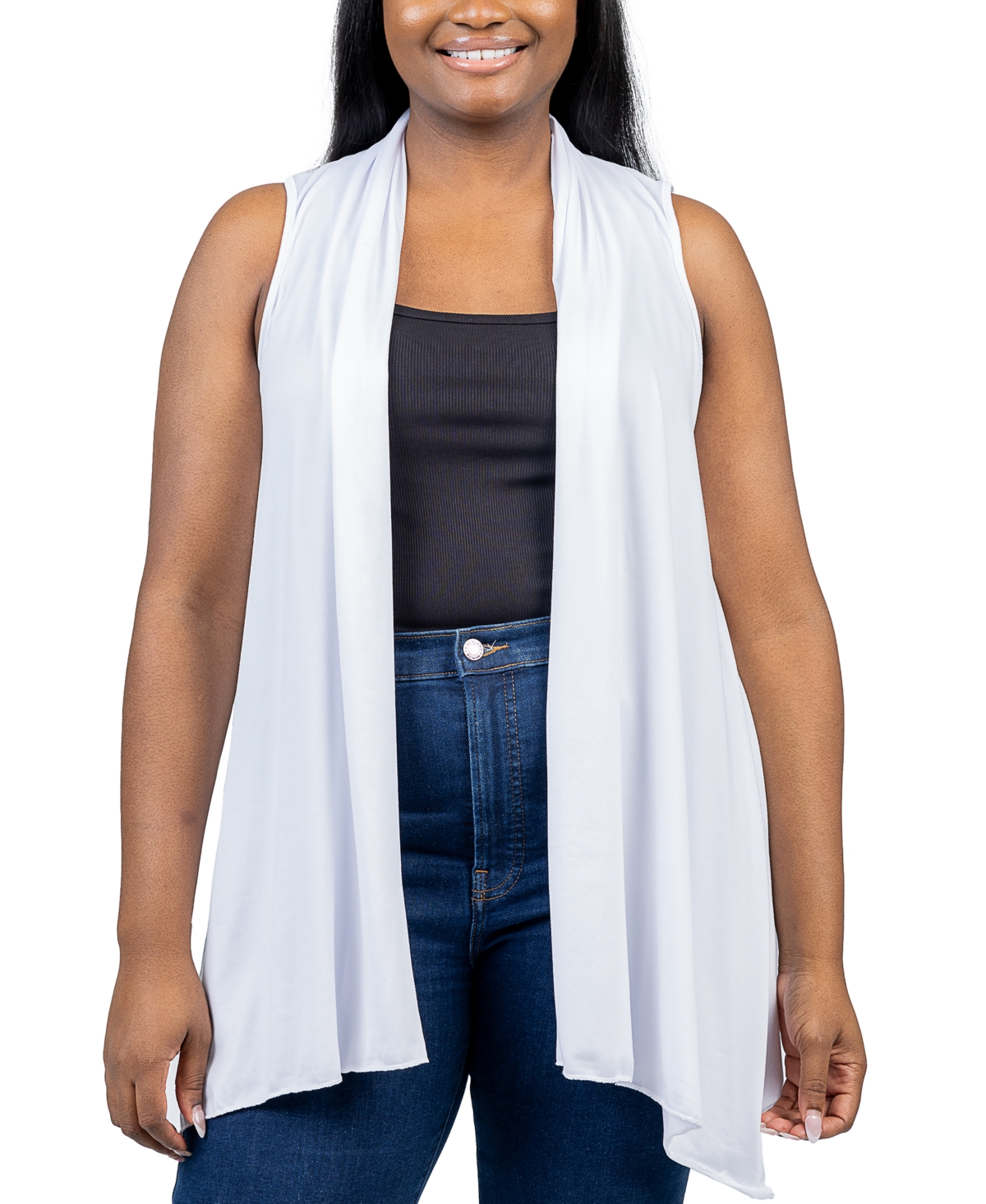 Shop 24seven Comfort Apparel Plus Size Asymmetric Open Front Cardigan Sweater In White